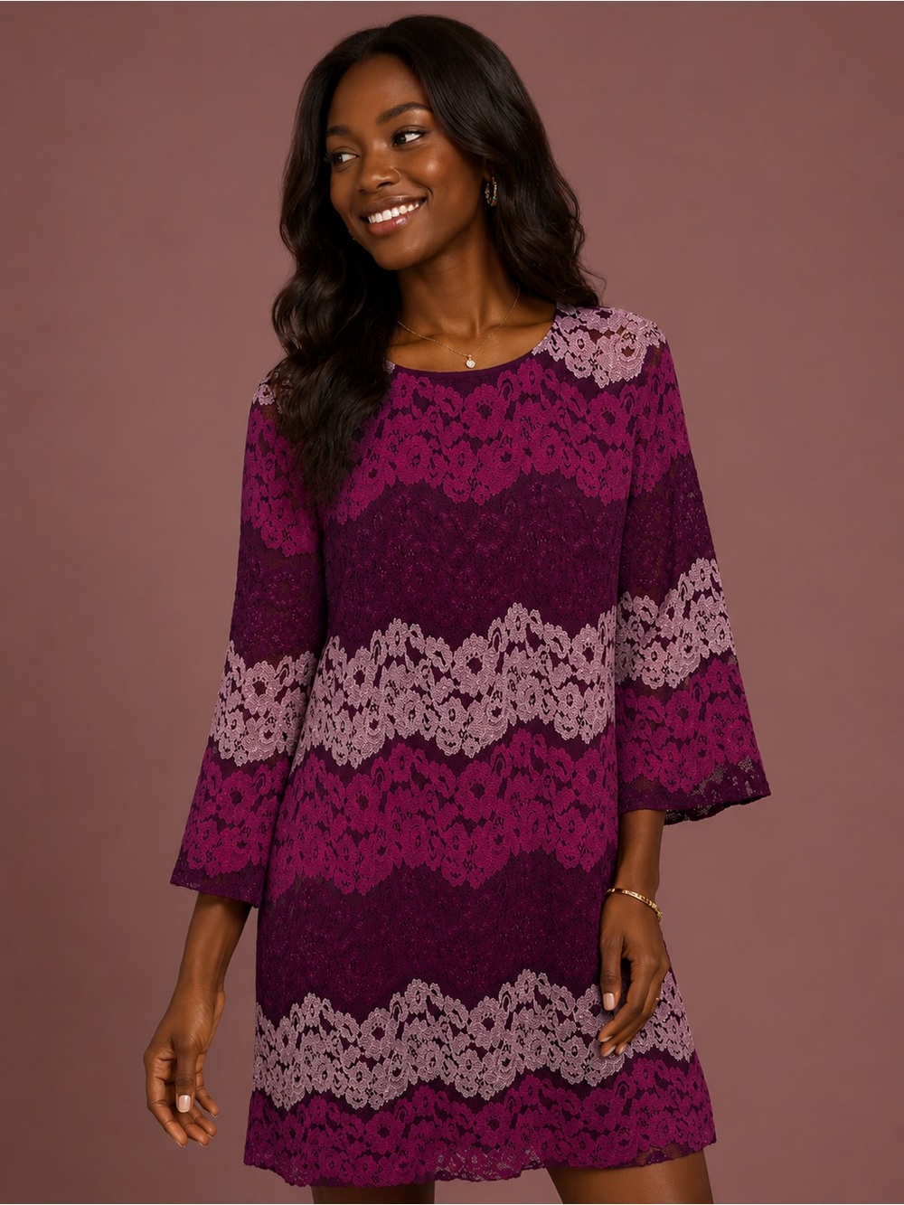 Purple Striped Lace Dress